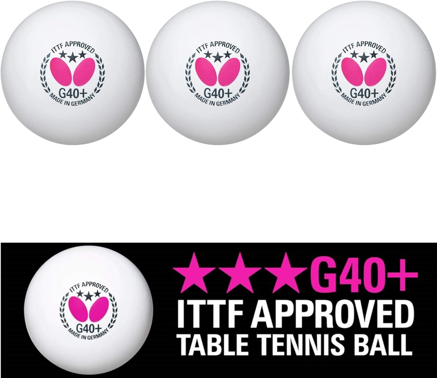 Butterfly G40+ Table Tennis Balls - 40mm White Ping Pong Ball - ITTF Certified Professional Table Tennis Ball- Poly Table Tennis Ball - 3 Pack or 12 Pack : Sports & Outdoors
