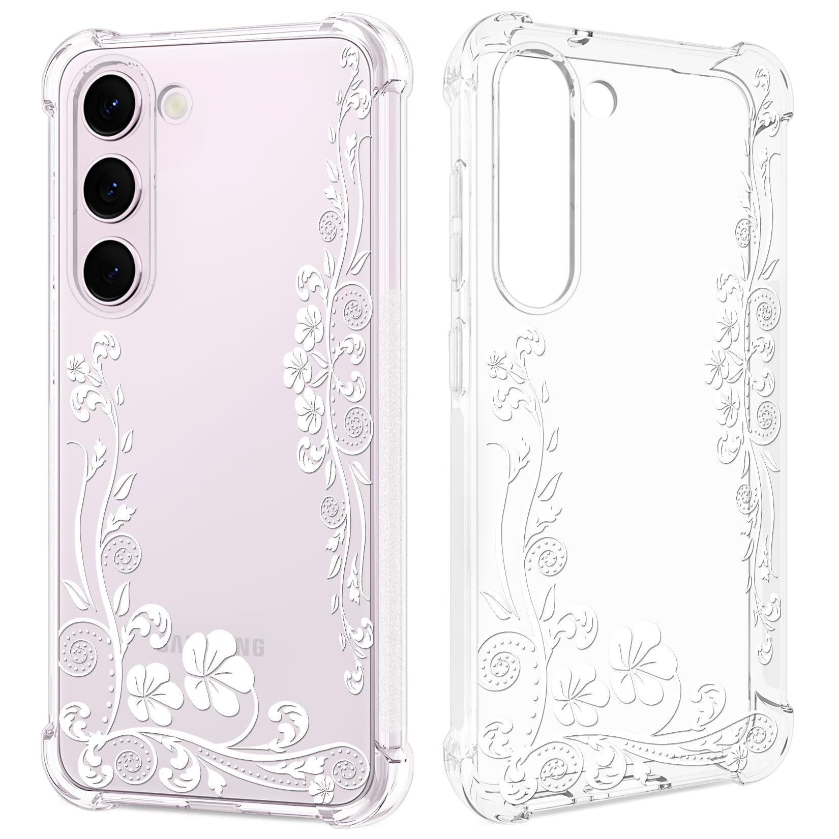 GREATRULY Floral Clear Case for Galaxy S23 5G for Women/Girls,Pretty Phone Cover for Samsung Galaxy S23,Flower Design Slim Soft Transparent Drop Proof