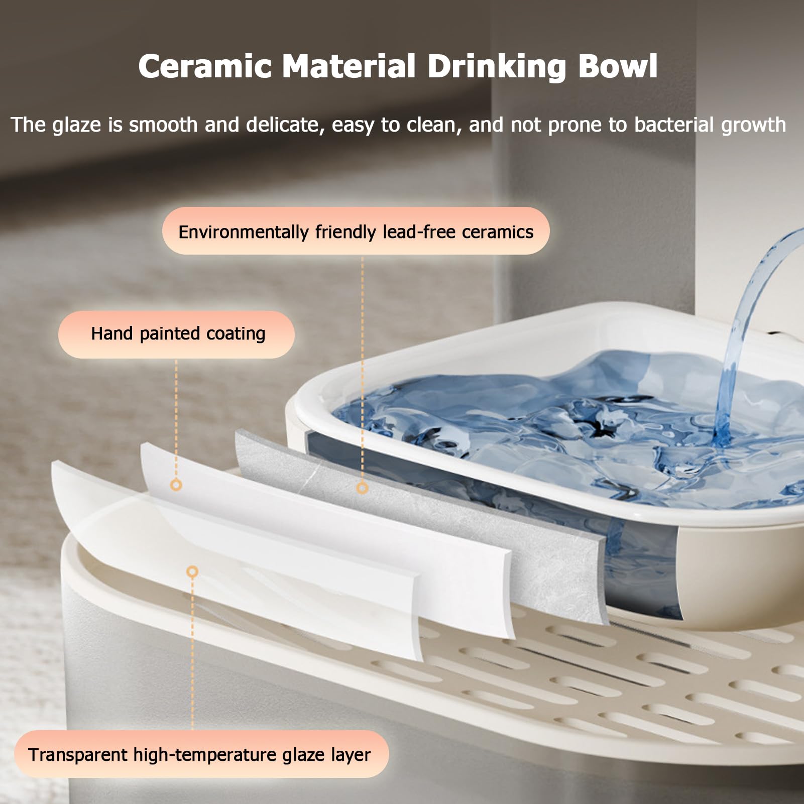 Dispensador Agua Inteligente de 4500 Ml Diseño Separación Que Limpia El Agua Sin Contaminantes Bebedero Mascotas Batería de 4800 Mah Que Dura hasta 50-60 Días para Mascotas (Blanco Crema)
