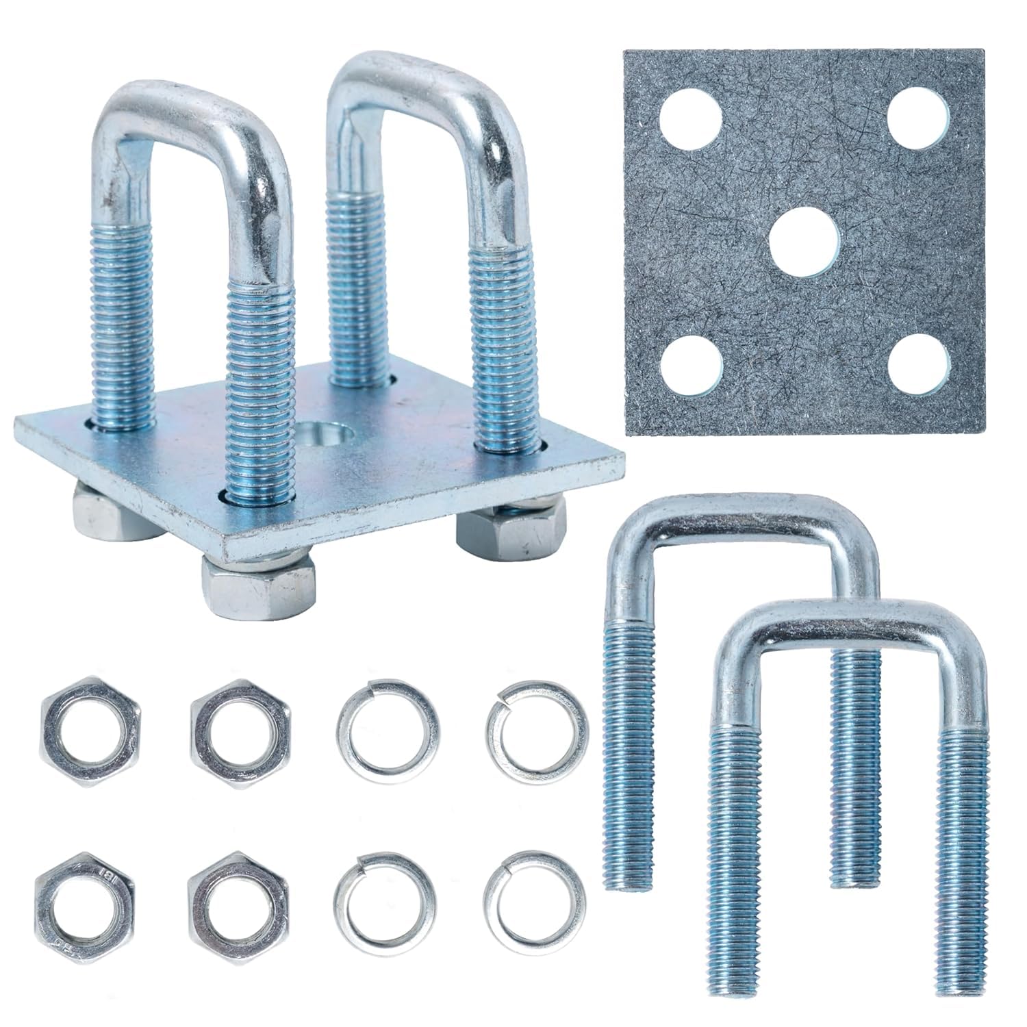 2 Pack Heavy-Duty Square U-Bolt Kit for 2x2 Square Tube, Includes Nuts, Washers and Frame Plates, Rust-Resistant for Boat & Automobile Trailers