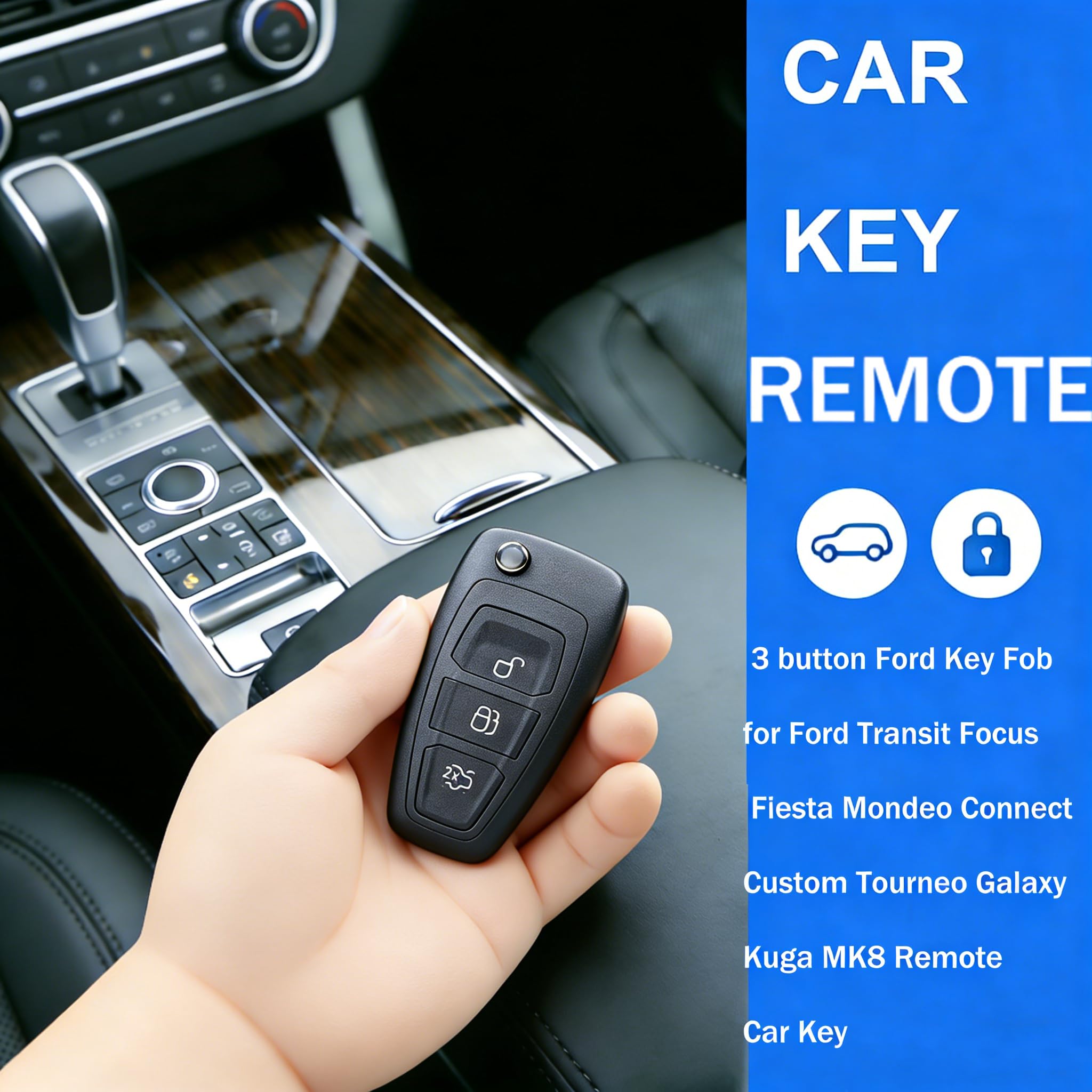 3 Buttons 433MHZ Car Key Fob with 4D83/63 Chip for Ford, Remote Control Key Compatible with Fiesta Mondeo Focus Kuga S-Max C-Max Galaxy Transit Connect Custom MK8 — view 4