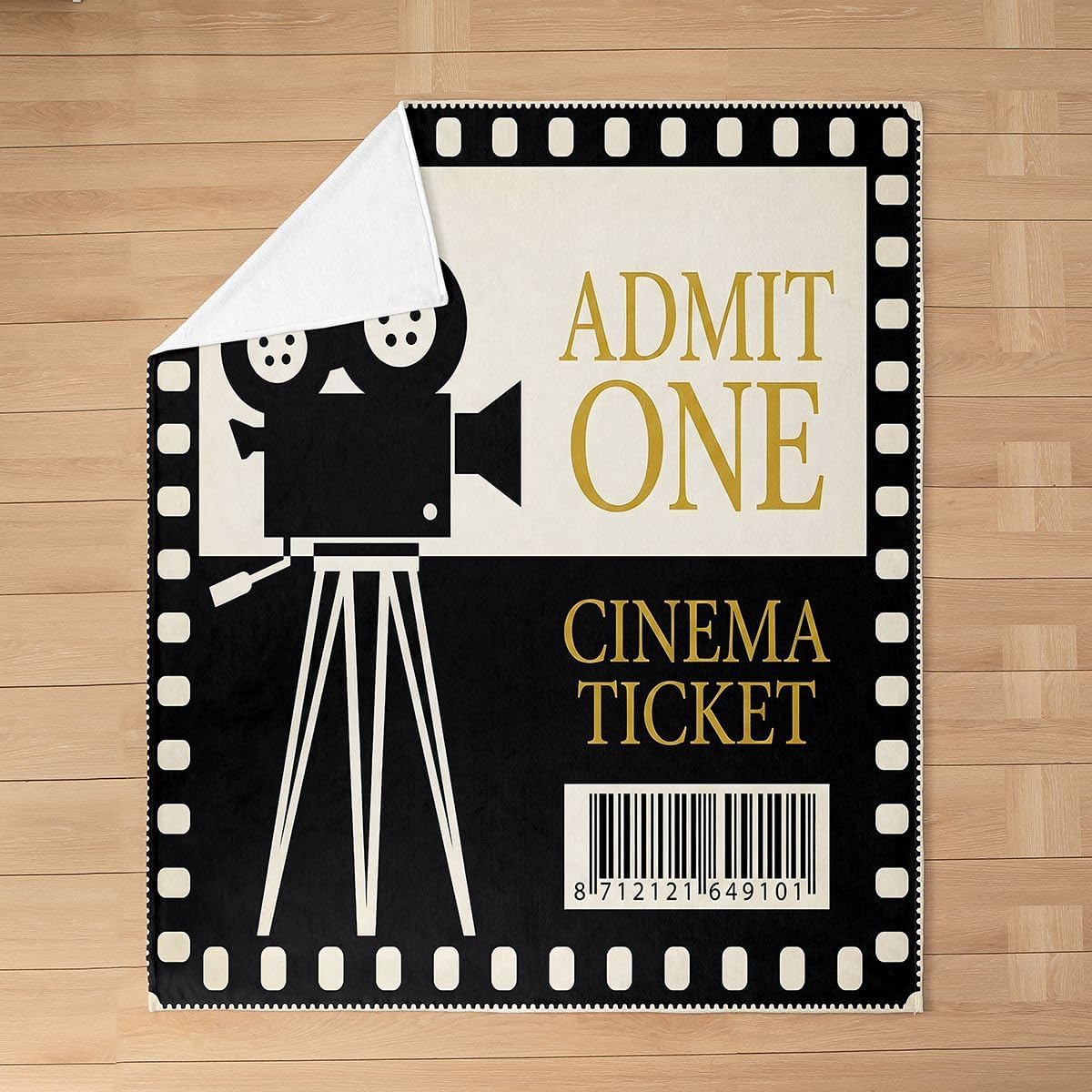 Feelyou Vintage Movie Camera Print Fleece Throw Blanket Classic Film Strip Flannel Blanket Plush Fuzzy Retro Cinema Style Pattern for Couch Chair Living Room Admit ONE Ticket Design Throw 50"x60"