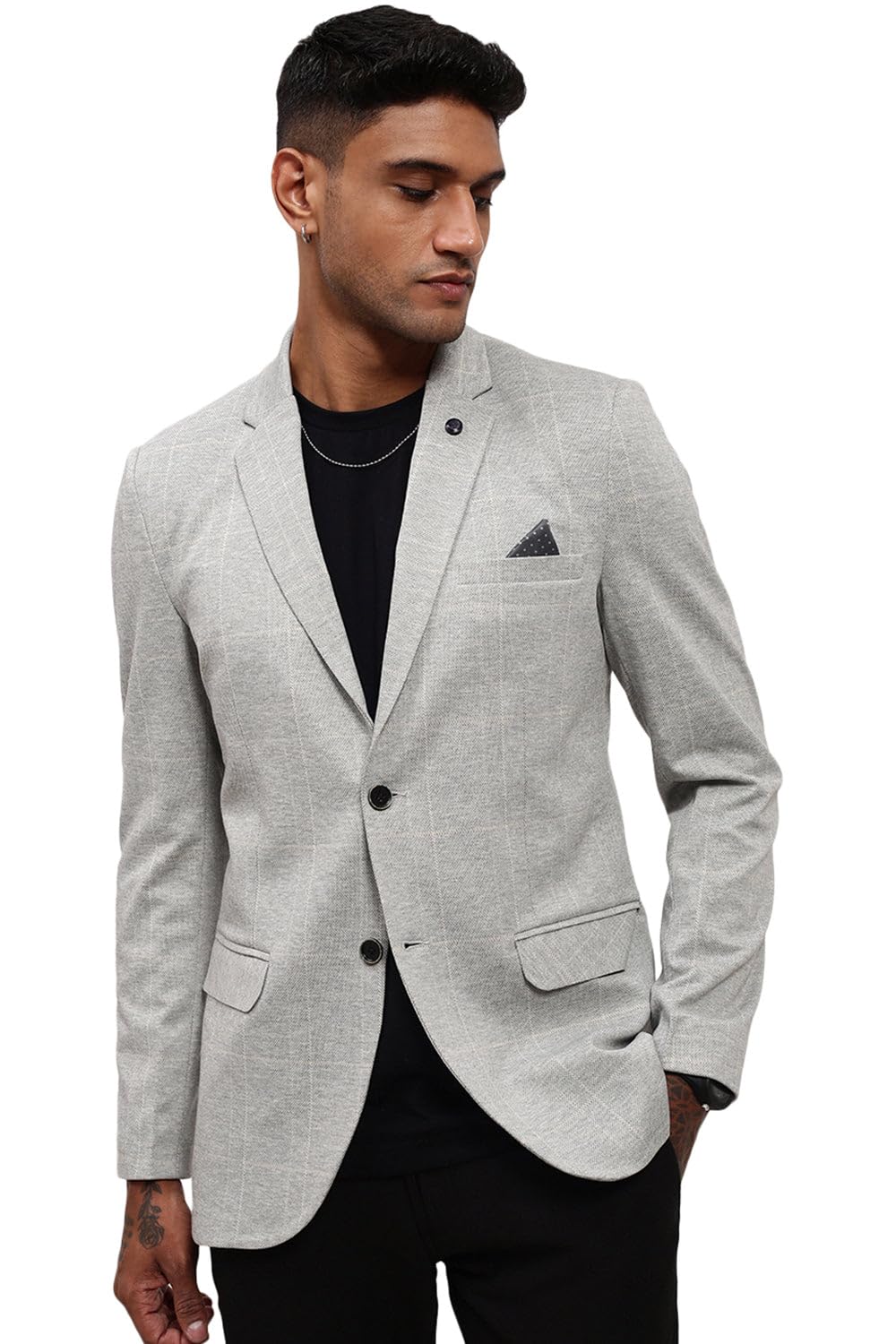 showoffff SHOWOFF Men's Grey Checked Single-Breasted Blazer-LBR-2435_Grey-picture-36