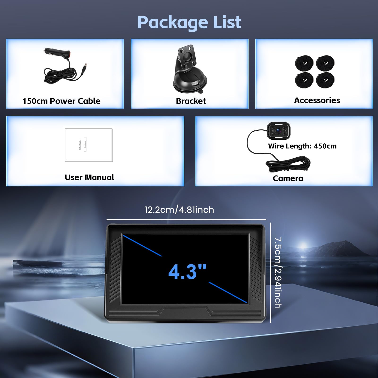 Hikity Baby Car Camera con Monitor 480P Monitor para Coche de 4,3" con Cámaras de Visión Nocturna de 360°Cámara Giratoria para Silla de Seguridad Infantil para la Vigilancia de Niños y Mascotas