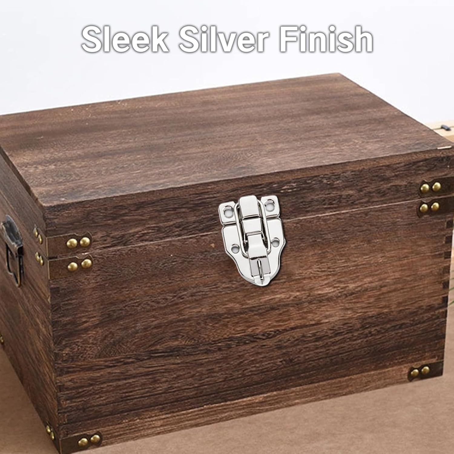 BRBASAP 4 Packs Box Latch Hasp Catch Metal Latches for Wooden Boxes Small Tool Chest Case Toolbox Durable Lock Hinge Hardware for Wood Cases Silver Duckbilled Pal Latch Lock