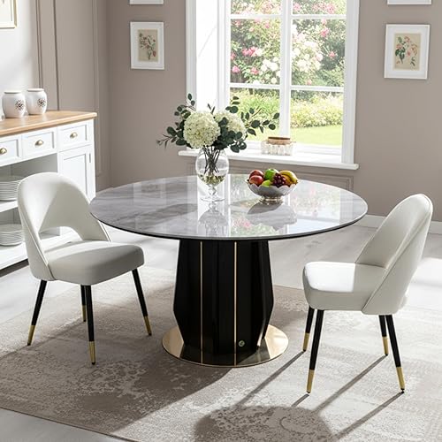 Miniatura 4 de HEAH-YO Juego de 2 sillas de comedor modernas, sillas laterales tapizadas de terciopelo marfil sin brazos con respaldo abierto y patas de metal,