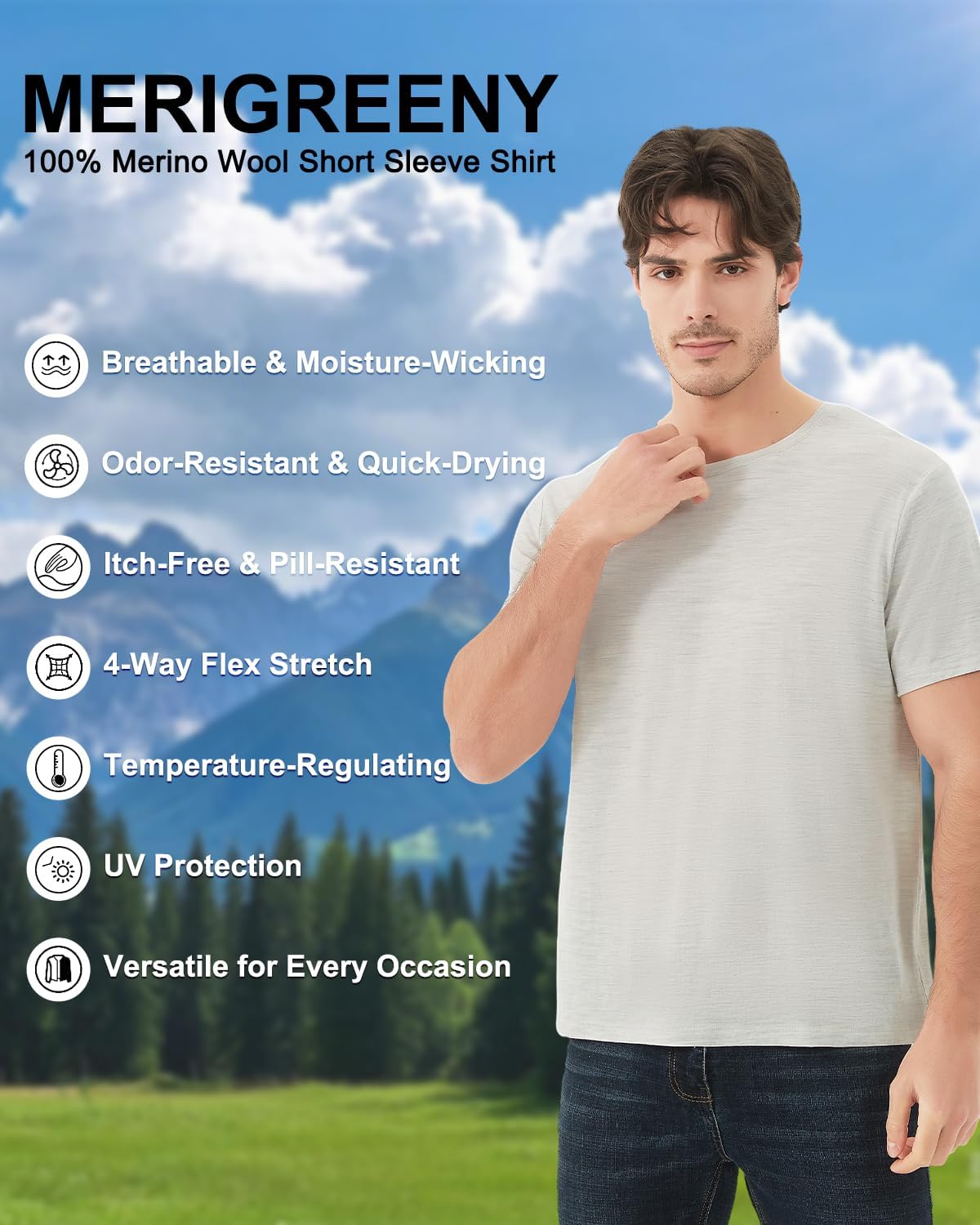 Men's 100% Merino Wool T-Shirt, Breathable Merino Undershirt, Base Layer for Men - Image 3