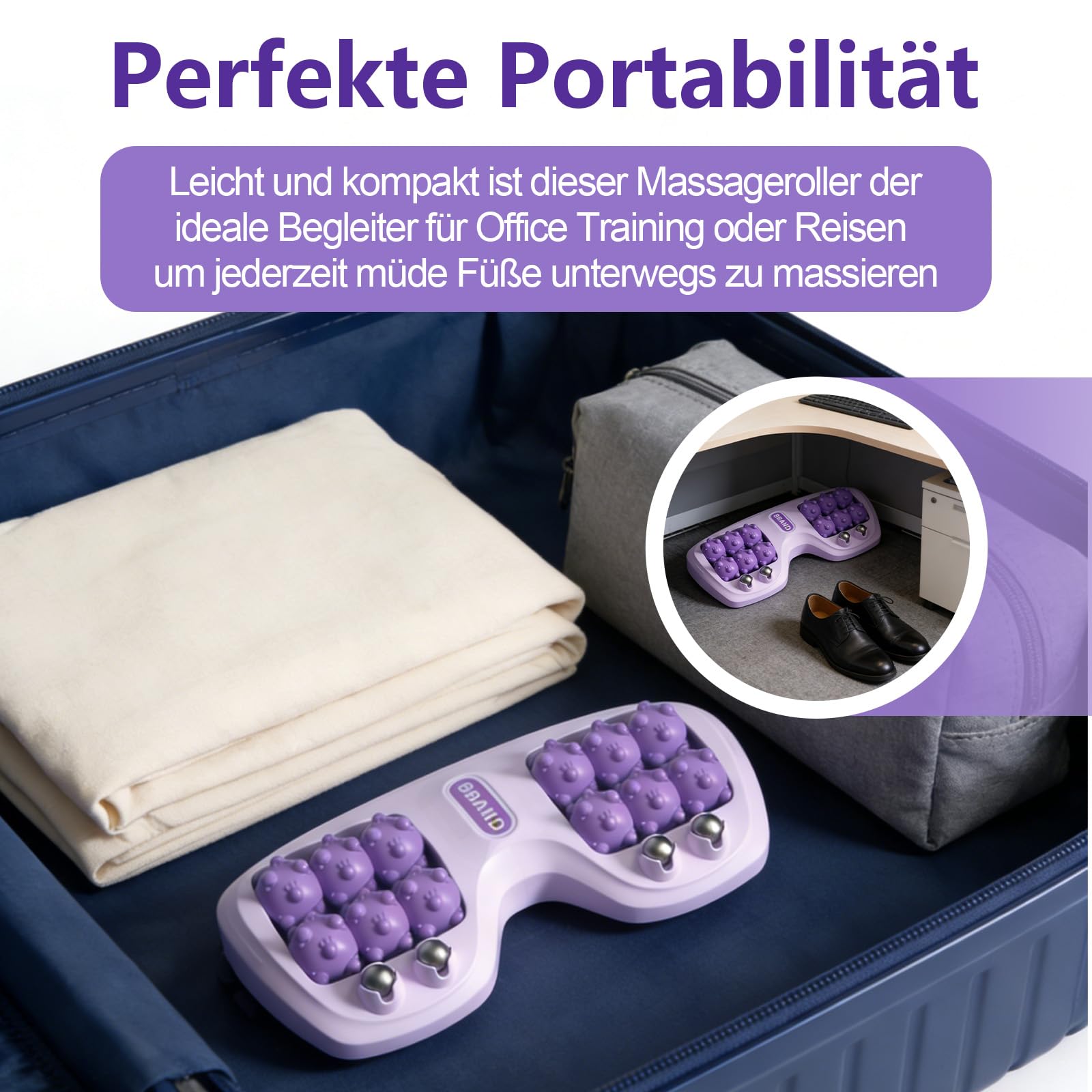Fussmassageroller, Portable Dual Fussroller, Massageroller, Faszienrolle Fuß Für Plantarfasziitis Und Fußschmerzlinderung Mit Akupressur Massagestab und eine Akupressur-Tabelle (Lila)