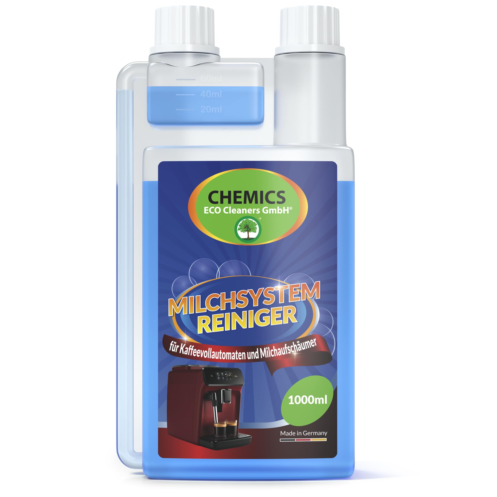 CHEMICS Milk System Cleaner 1000 ml - Limpiador eficaz de espuma de leche para máquinas de café totalmente automáticas y espumadores de leche externos - Para Jura, DeLonghi, Globaclean, WMF & Co. - In