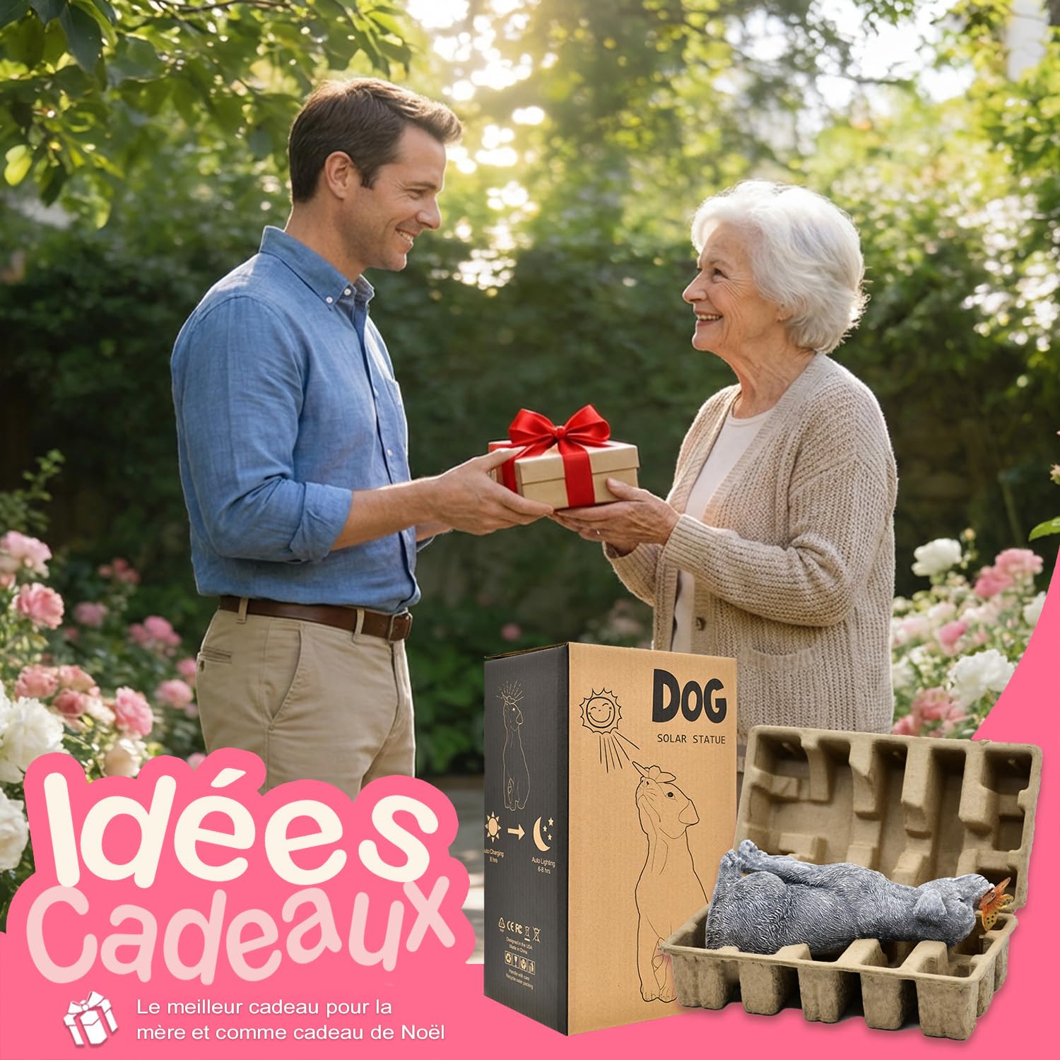 Yeomoo Figurines de chien avec papillon Décoration solaire extérieure : chiens drôles Décoration de jardin cadeau pour femmes et hommes, notamment maman, anniversaire étanche