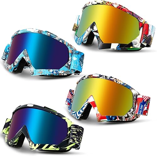 Tallew 4 pares de gafas de motocross, gafas de motocross, gafas de carreras de ATV, para hombres y mujeres, deportes de potencia y esquí