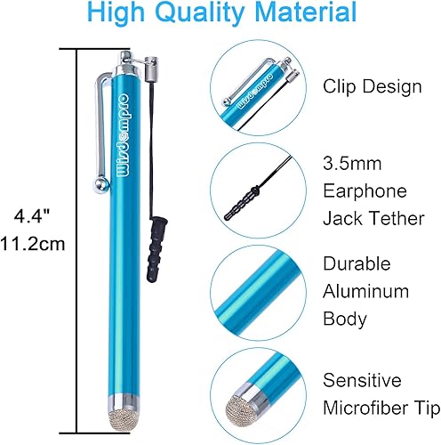 Miniatura 2 de Wisdompro Bolígrafos para pantallas táctiles, paquete de 9 lápices ópticos universales de punta de microfibra con correa para iPad, tableta, iPhone,