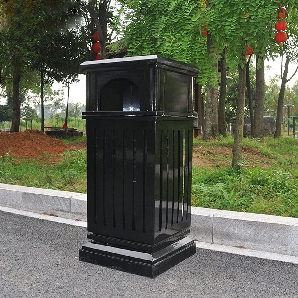 Papelera Antigua de Metal Negro con Base Reforzada, Cubo de Basura Exterior de Gran Capacidad, fácil de Limpiar.