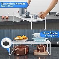 Vista 6 de Organizadores de estantes expandibles para gabinete, organizador de estante pequeño de cocina para encimera, despensa, color blanco, paquete de 3