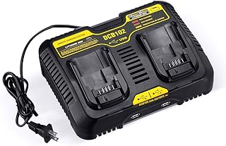 2-Port 20V DCB102BP Replacement Charger for DEWALT 12V - 20V MAX Jobsite Charging Station DCB102 DCB102BP Dewalt Lithium Battery DCB205-2 DCB204-2