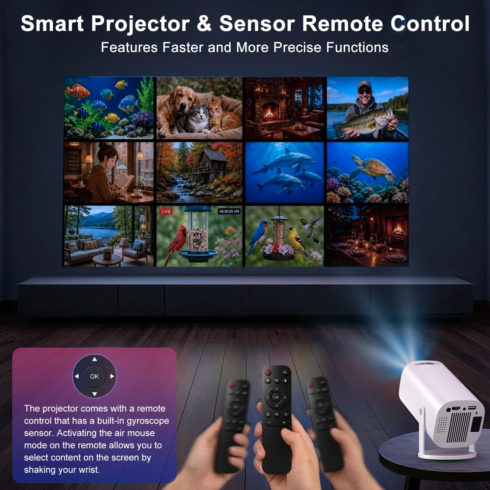 Mini Beamer 4K Unterstützt, Tragbarer Projektor mit WiFi 6 BT 5.4, Auto Keystone, 180° Dreh, weiß