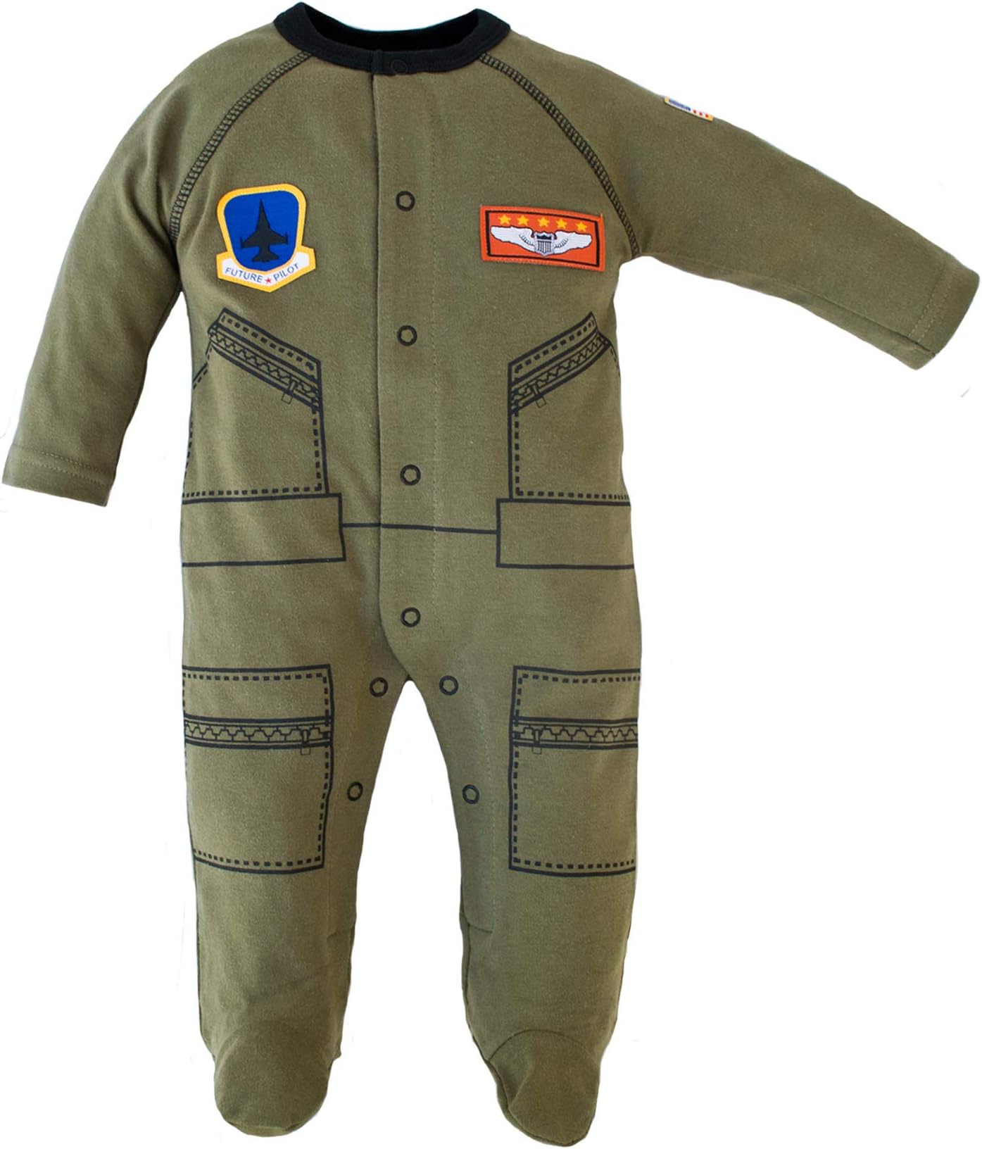 Baby Aviator Flight Suit Long Sleeve Sleeper 0-12 Mo Olive W Black Trim (6-9 mo)