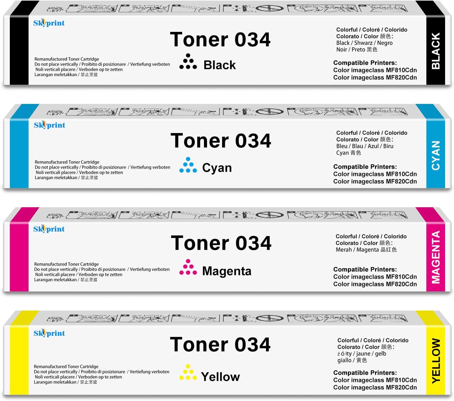 CRG034 034 Toner Cartridges Replacement for Canon 034 Toner use for Canon Color imageclass MF810Cdn MF820Cdn Printers. (4 Pack Black Cyan Magenta Yellow)