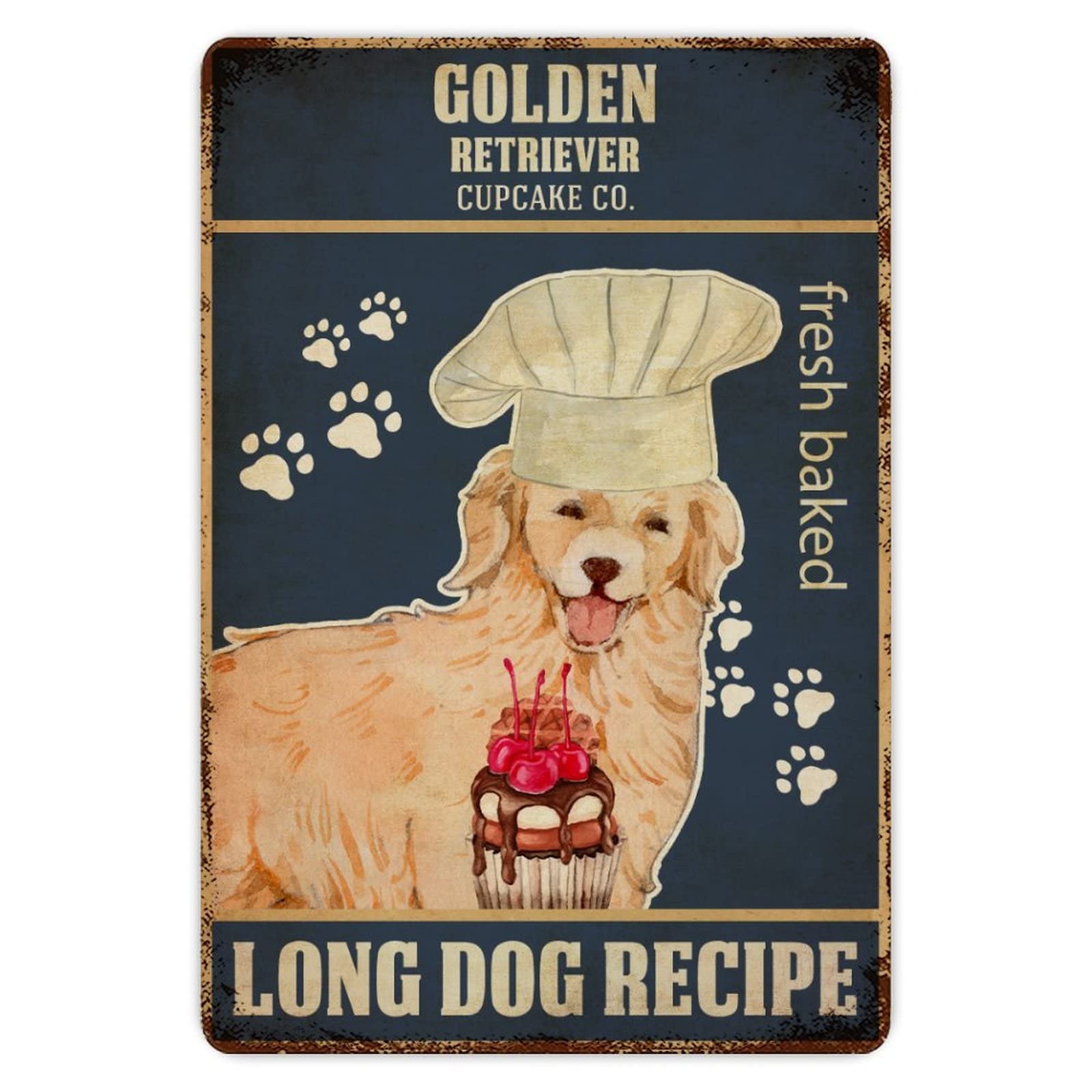 GOLDEN RETRIEVER Baker Cupcake Co Long Dog Recipe Metal Tin Sign 8x12 inch Business Retail Store Home Restaurant Bar Wall Decor Art Sign Post