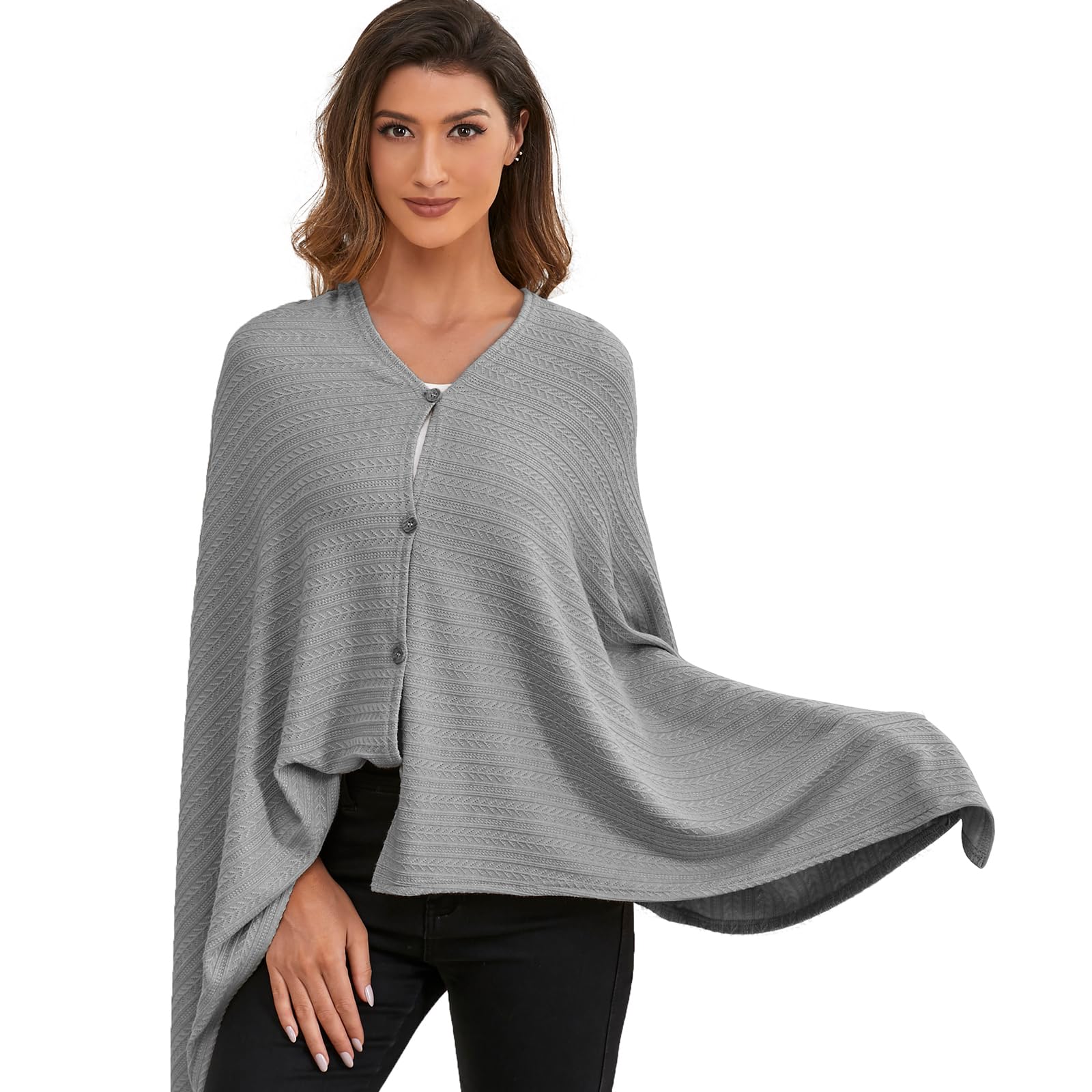 Funda de lactancia para lactancia del bebé, cubierta de lactancia de punto, manta cálida y acogedora, transpirable y suave, cuello ancho con elástico para una fácil visión (gris)