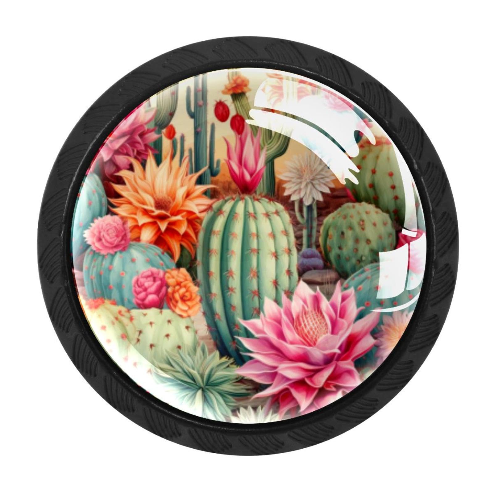 CHENZZZZ Cactus Drawer Knobs 4 Pack Crystal Dresser Knobs 35mm Glass Cabinet Knobs for Home Office Bathroom