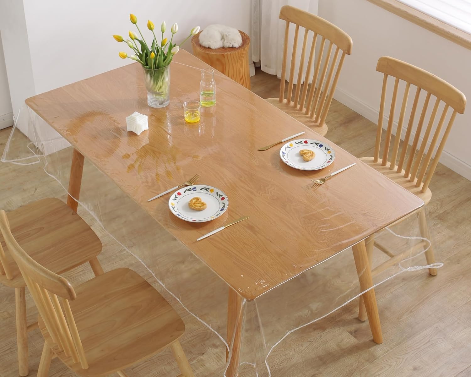 Waterproof Oil Spill Proof Clear Plastic Rectangle Tablecloth 55 x 118 Inch Vinyl PVC Farmhouse Transparent Table Cloth Wipe Clean Table Cover Protector for Kitchen Dining (Clear A,55"x118")