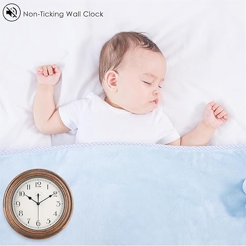 Miniatura 4 de Topkey Reloj De Pared Silencioso Cocina 9 Pulgadas Retro Sin Ticking Decorativo Dormitorio Oficina Reloj De Pared - Oro