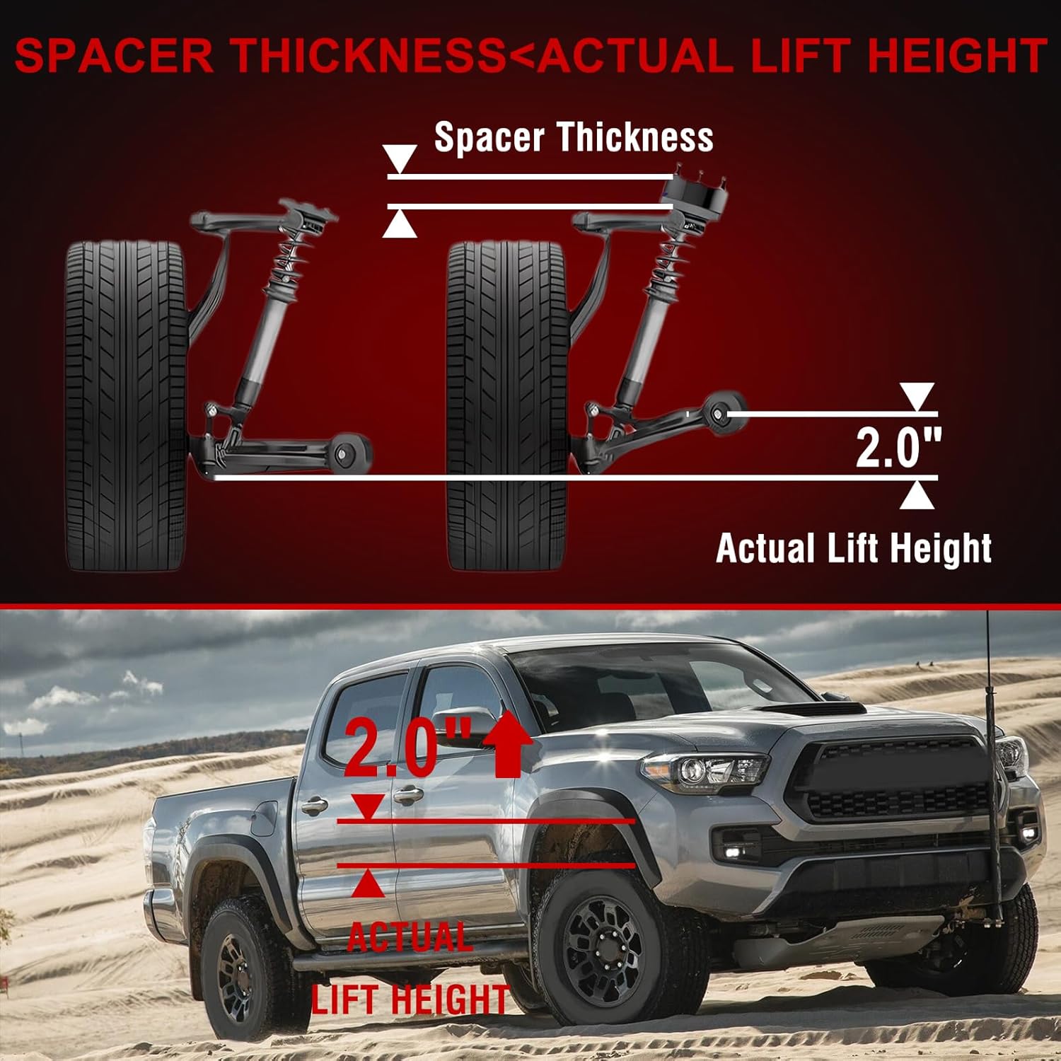 2in Front Lift Kits Compatible with Toyota Tundra 2000-2006, 2" Leveling Lift Kit Aluminum Suspension Level Kit Front Strut Spacers, Level Lift Kits, Black