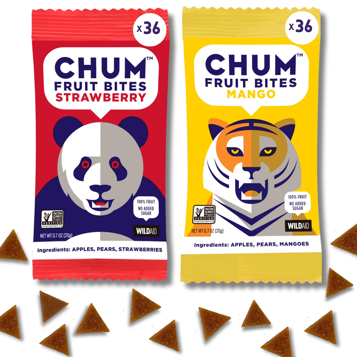 Chum Fruit Bites 100% Real Fruit Snacks | Strawberry + Mango, 72 Ct | Non-GMO, No Added Sugar or Preservatives | Top 12 Allergen and School Friendly, Nut-Free, Gluten-Free, Vegan, Kosher, Paleo