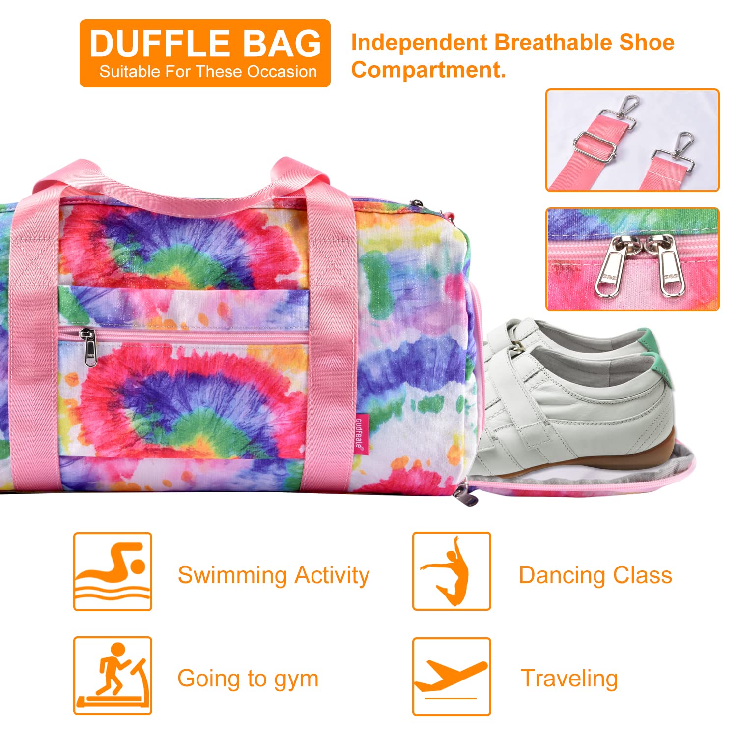 Bolsa de Deporte GUDFBALE Teñido Anudado de Colores - Gym Bag Womens-Impermeable Bolsas de Gimnasia con Compartimento Zapatos y Compartimento Mojado