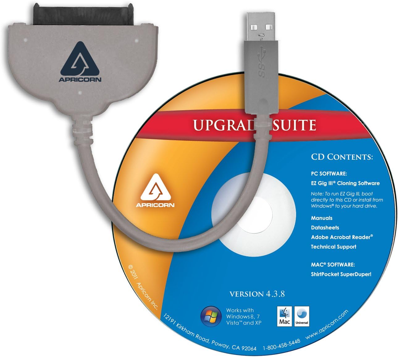 Apricorn SATA Wire Notebook Hard Drive Upgrade Kit with USB 3.0 Connection ASW-USB3-25 (Grey)