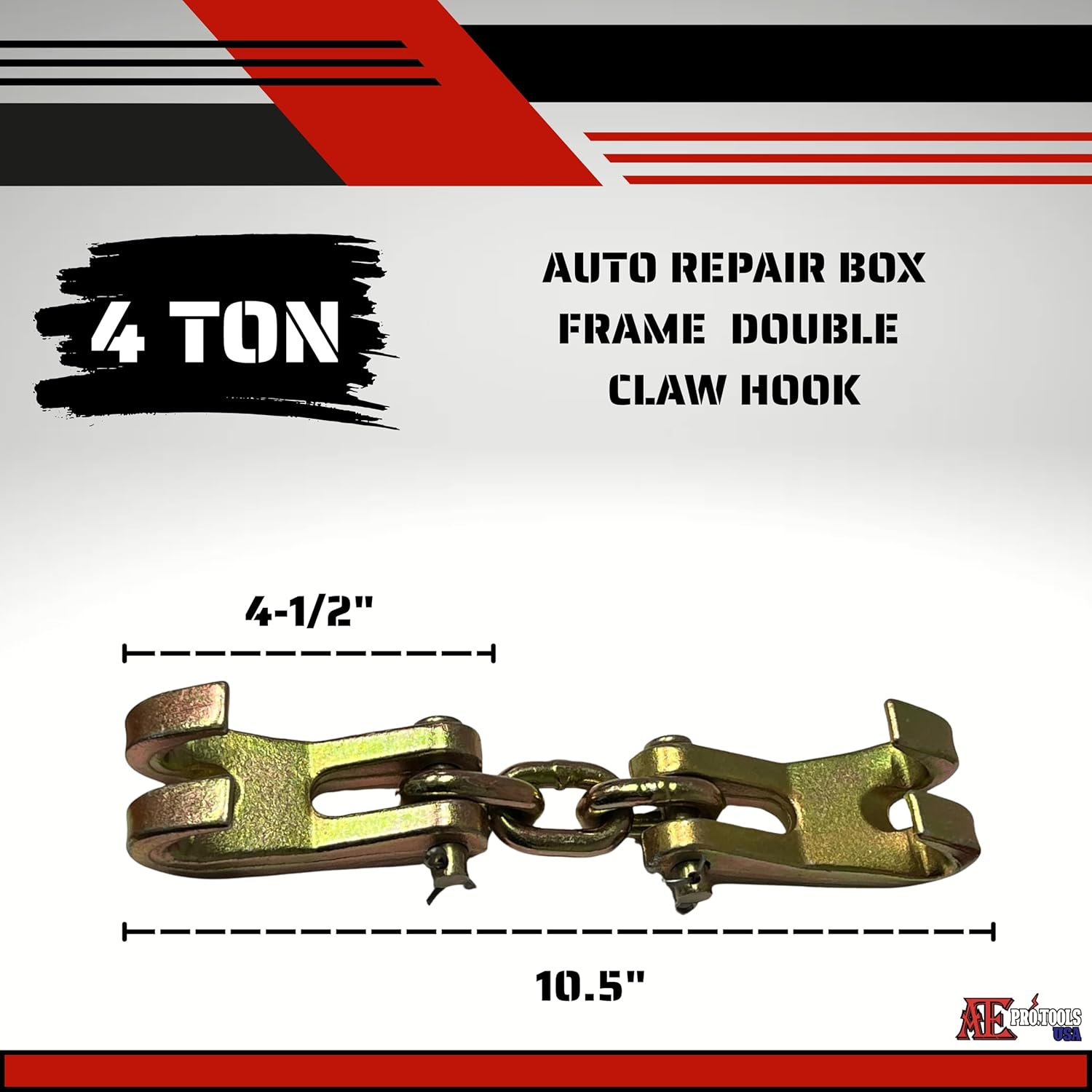 ATE Pro. Tools - 4 Ton Double Claw Hook Chain Shortener Clamp, Bumper Hook Pull Auto Body Repair Clamp, 2pc Set