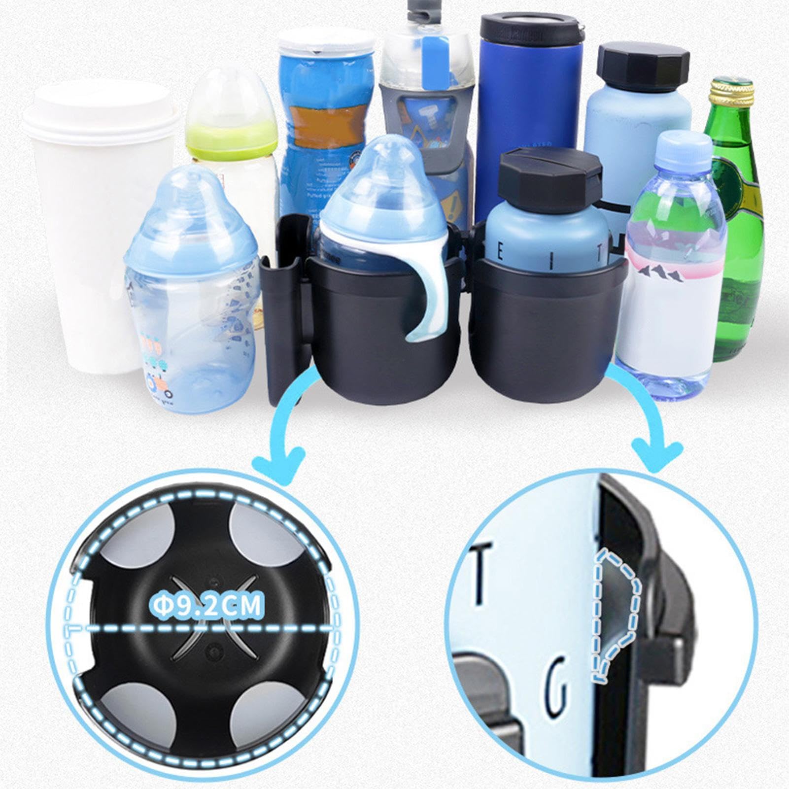 Tasse de Poussette et Support de téléphone - Porte-gobelet 3 en 1 avec Pince,Porte-gobelet Universel antidérapant, sécurisé et Stable, pour Poussette, Fauteuil Roulant, Scooter, Marcheur Zorq