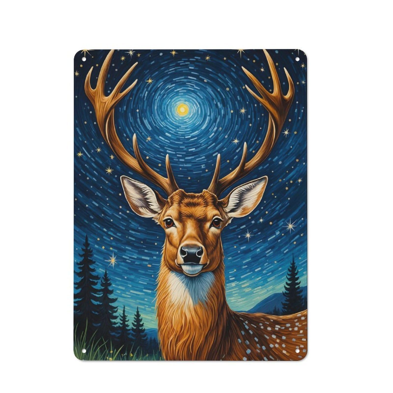 Deer Starry Night Rustic Metal Sign 40x30cm for Hobby Room Or Studio, Suited to Hobby Room Decor Fans