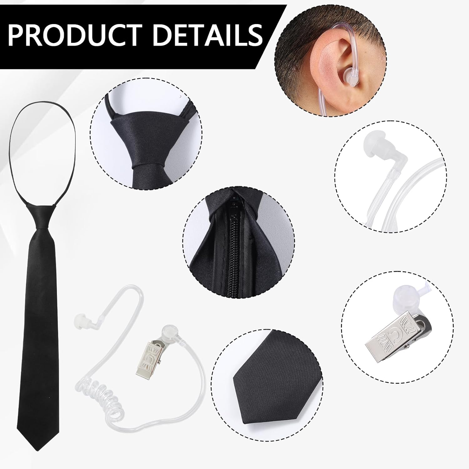 8 PCS Agent Costume Set Secret Security Service Outfit Accessory Kit Includes Hat Zipper Tie Earpiece and Sunglasses for Teens Adults Playing Cosplay Costume Party Accessory Kit - Image 3
