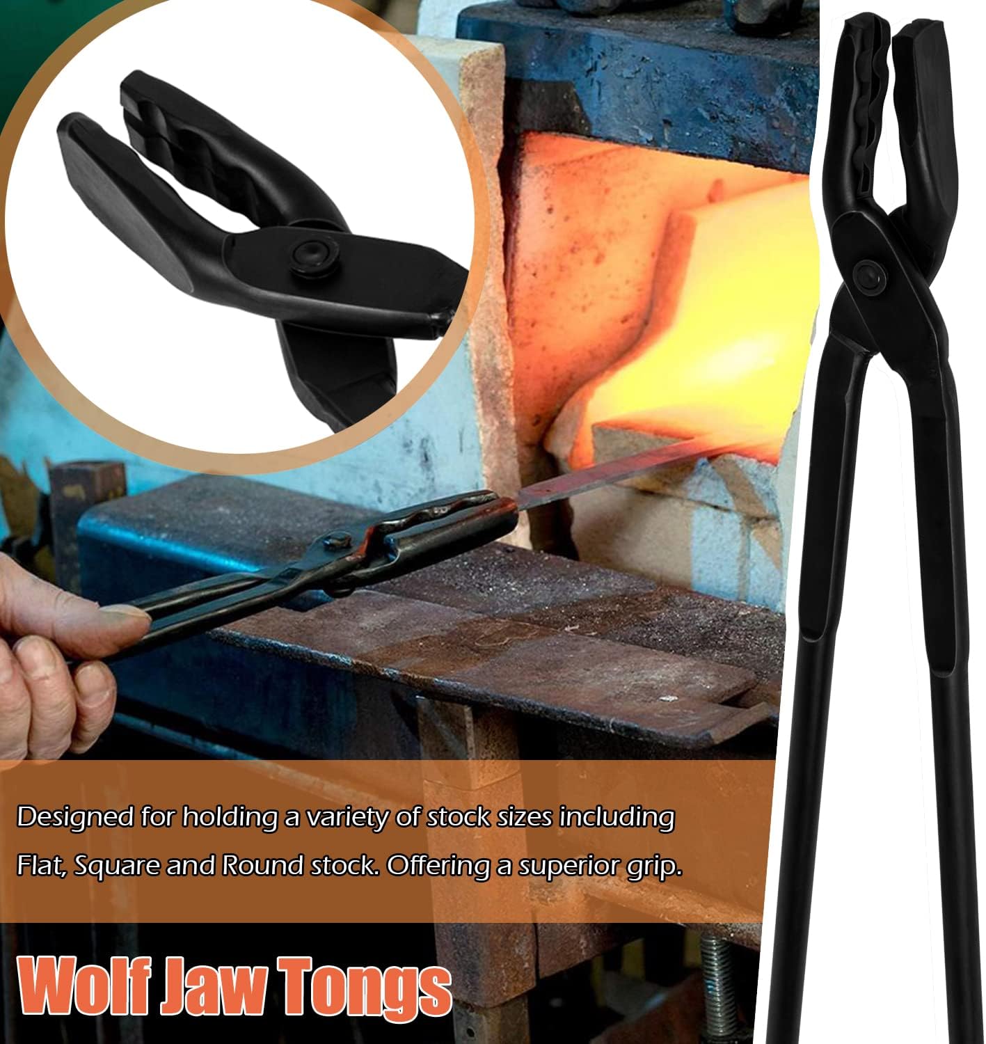 Blacksmith Hammer & Forge Tools Kit - Starter Beginner Making Knife Kit With Anvil, Wolf Jaw Tongs & V-bit Tongs