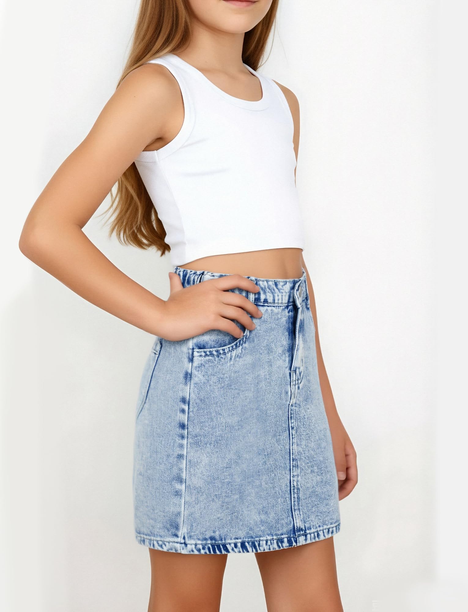 SEAUR Gonna in denim per ragazze 8-12 anni gonna jeans carina casual linea A con tasche