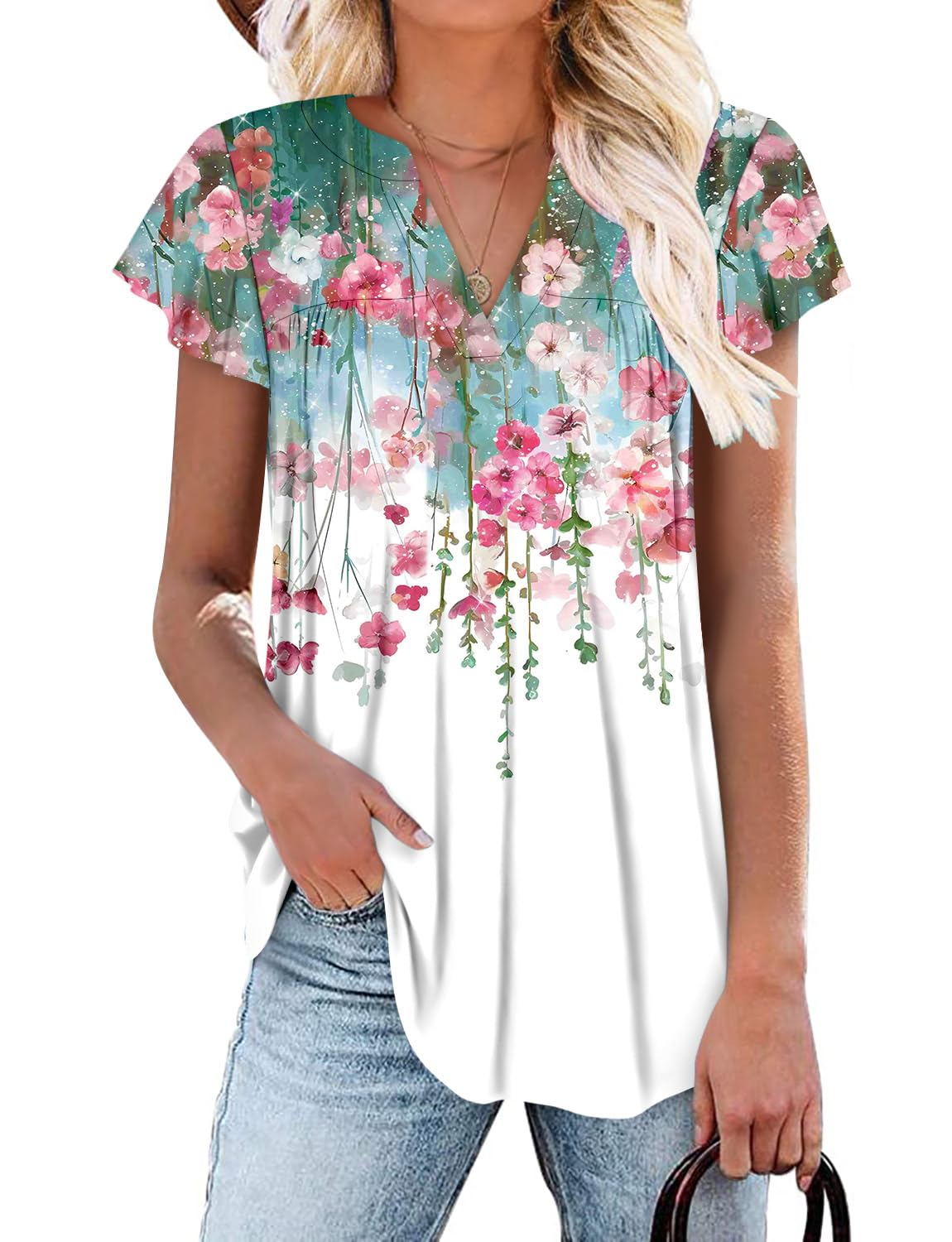 StunShow Womens Short Sleeve Shirts Summer Tunic Tops Floral Blouses 2025 Dressy Casual (S-3XL)