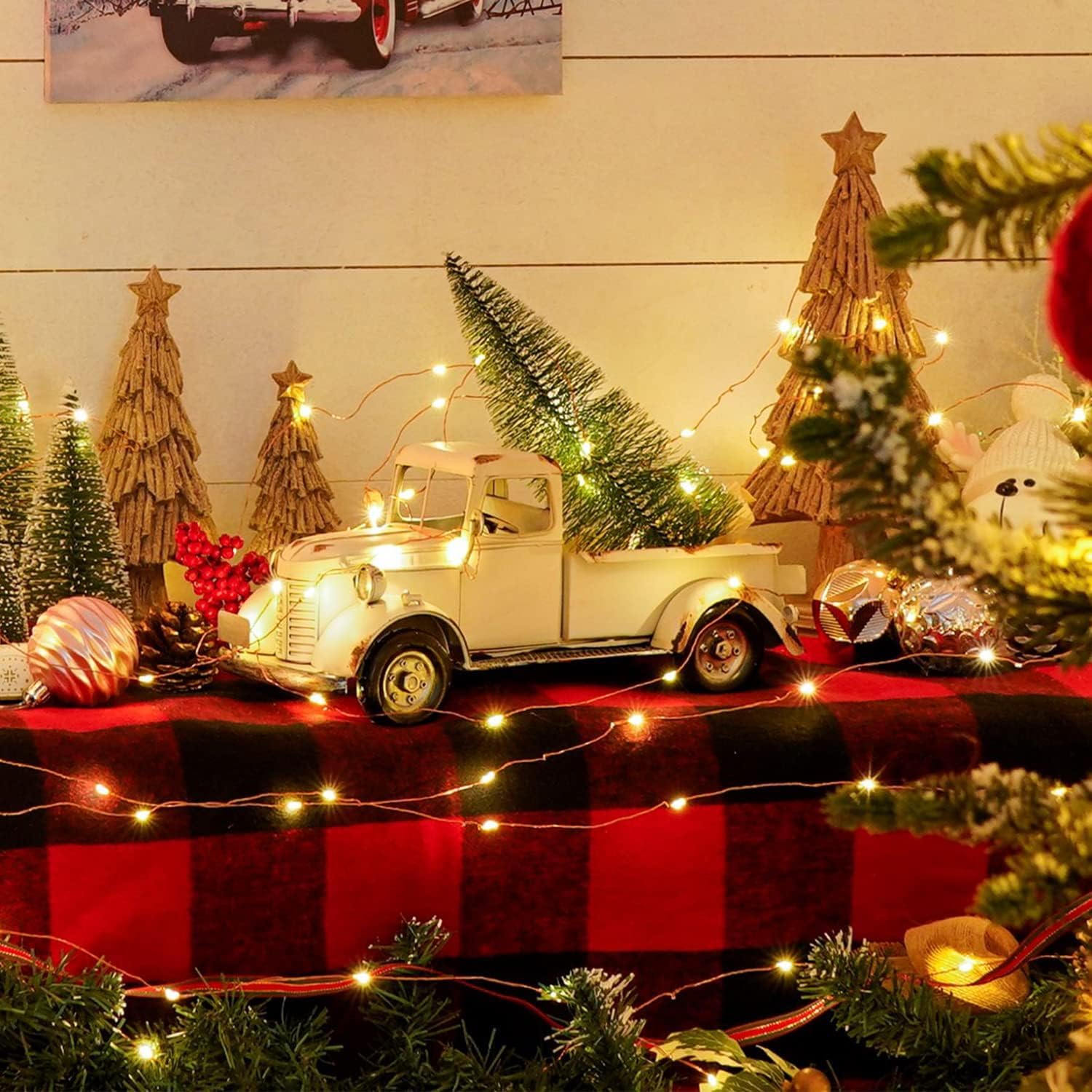 SOFFEE DESIGN Set of 3 Mini Christmas Tree Resin Ornaments for Fireplace Socks Accessories, Christmas Landscaping Simulated Landscapes DIY Christmas Decorations