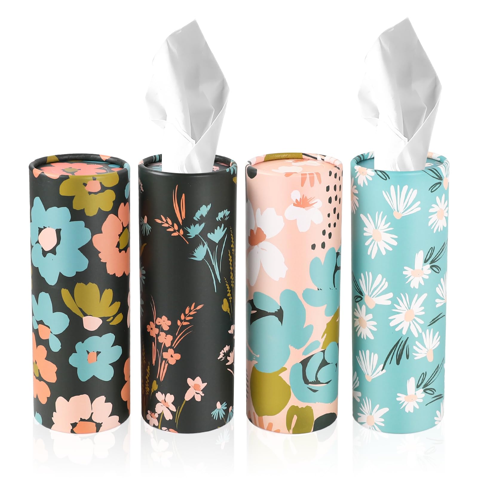 Wuyaoyao 4PCS Car Tissue Holder Auto Travel Kleenex Holder with Facial Tissues Cylinder Tissue Boxes for Auto Cup