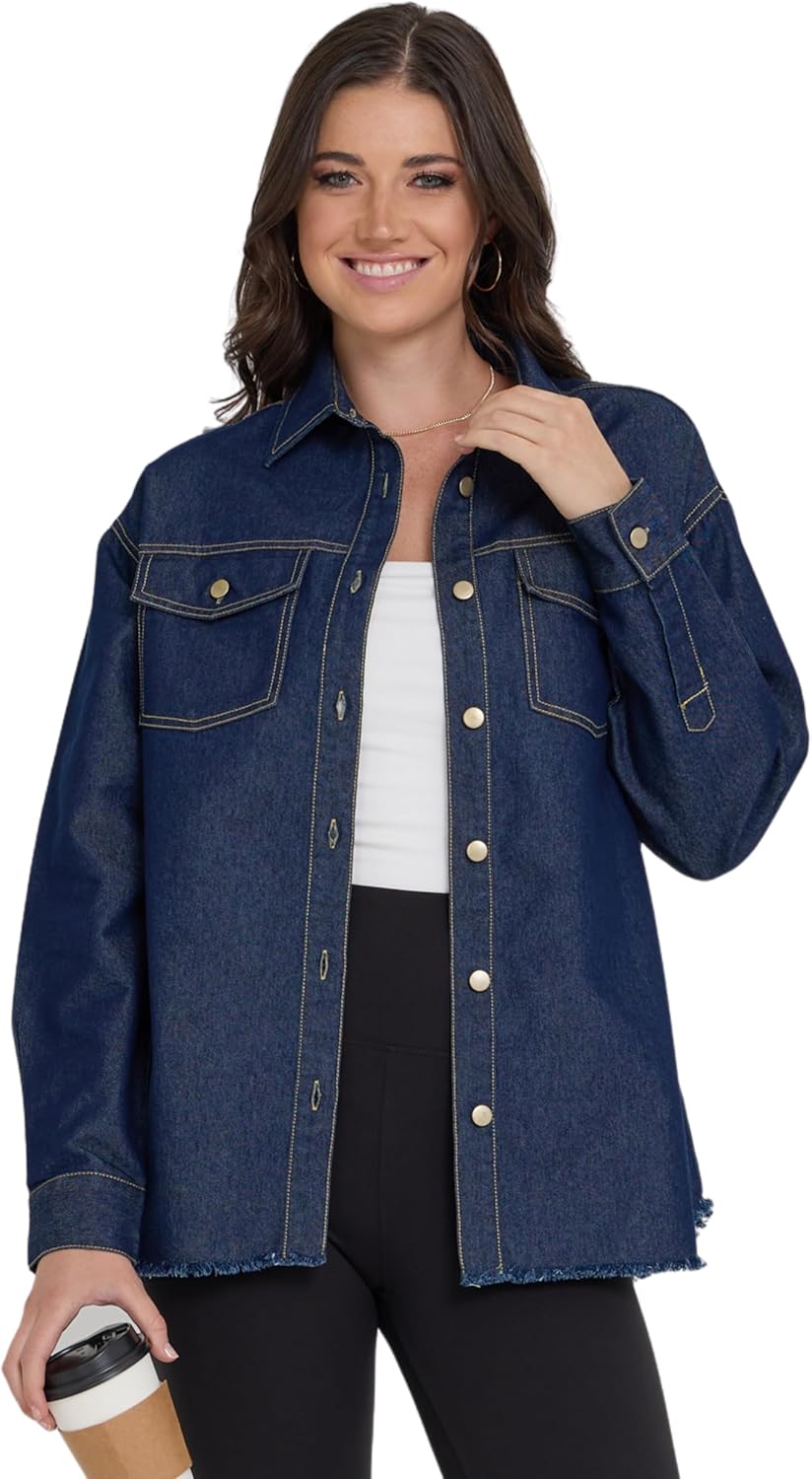 American Denim Shirt Women, Denim Tops Shacket Plus Size, Oversized Button Down Shirts for Women XS-3X