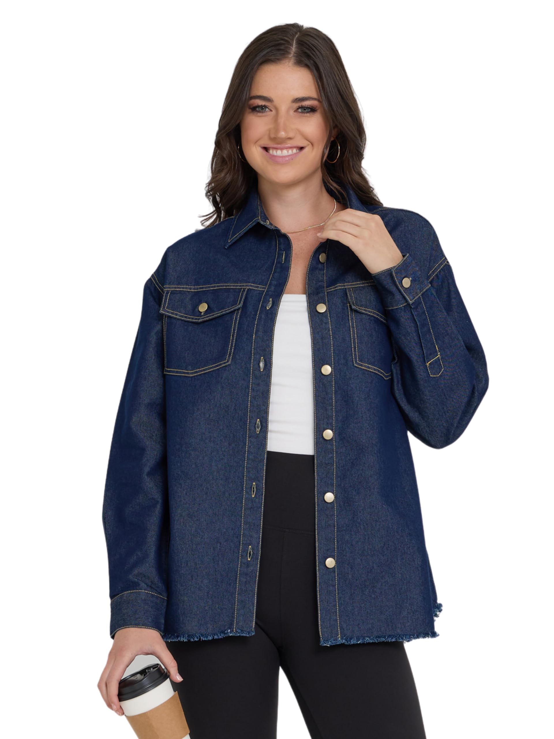 American Denim Shirt Women, Denim Tops Shacket Plus Size, Oversized Button Down Shirts for Women XS-3X