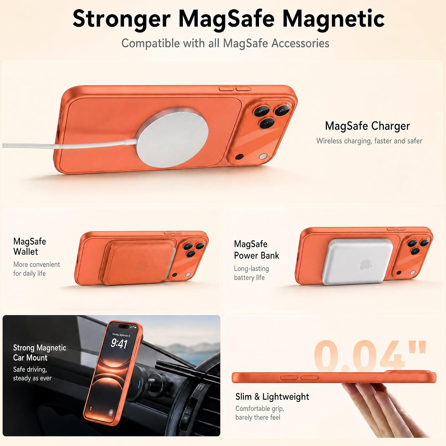 Magnetic Matte for iPhone 17 Pro Max,Orange,Lens Protector image 4