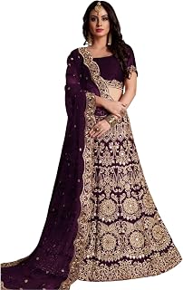 Women's Embroidered Lehenga Choli with Dupatta, Navy Blue and Wine, Traditional Indian Bridal Wedding Wear