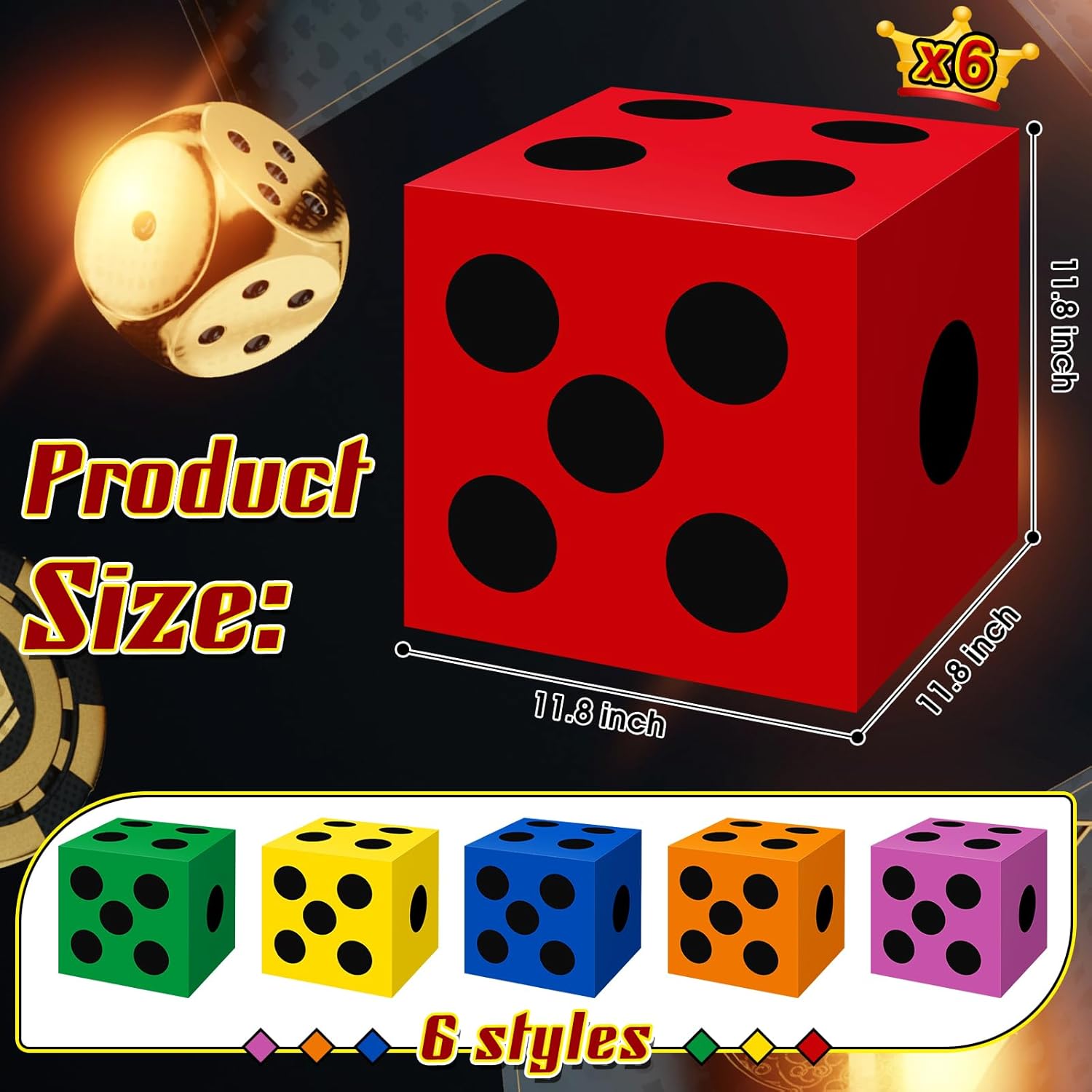 Zhanmai 6 Pcs Game Night Decor Large Dice Boxes 11.8 Inch Casino Theme Party Decoration New Year Game Big Dice Jumbo Table Giant Vegas Paper Color Box for Birthday Centerpiece Supplies(Colorful)