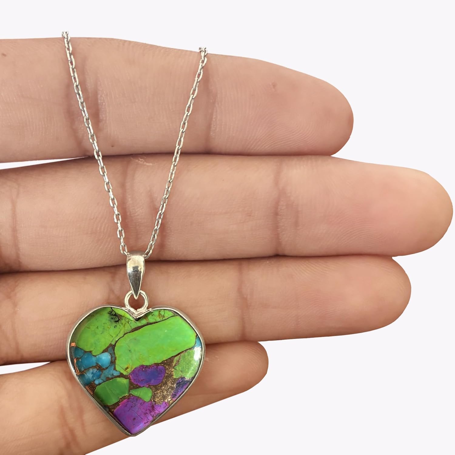 NANDARANI Handmade Mojave Turquoise Heart Pendant Necklace with 18" Chain – Solid 925 Sterling Silver Jewelry for Women, Valentine Gift - Image 2