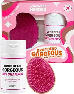 Handmade Heroes Dry Shampoo and Brush Kit, Non Aerosol Volumizing Dry Shampoo Powder For Dark & Brunette Hair, 100% Natural & Vegan, Plastic Neutral Packaging, 1.8 Fluid Ounces