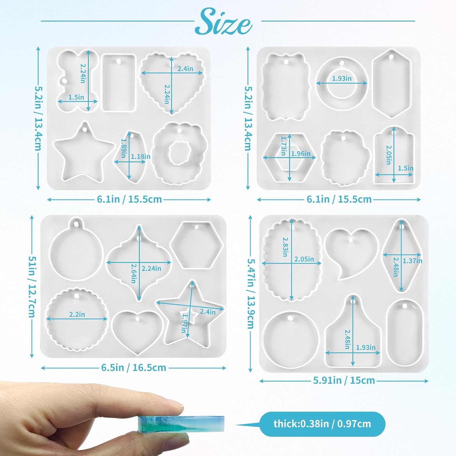 Pendant Resin Molds with Hole, 24 Cavities Keychain Resin Silicone Molds for Jewelry Making, DIY Epoxy Key Chain Bag Charms Crafting Personalized Gifts