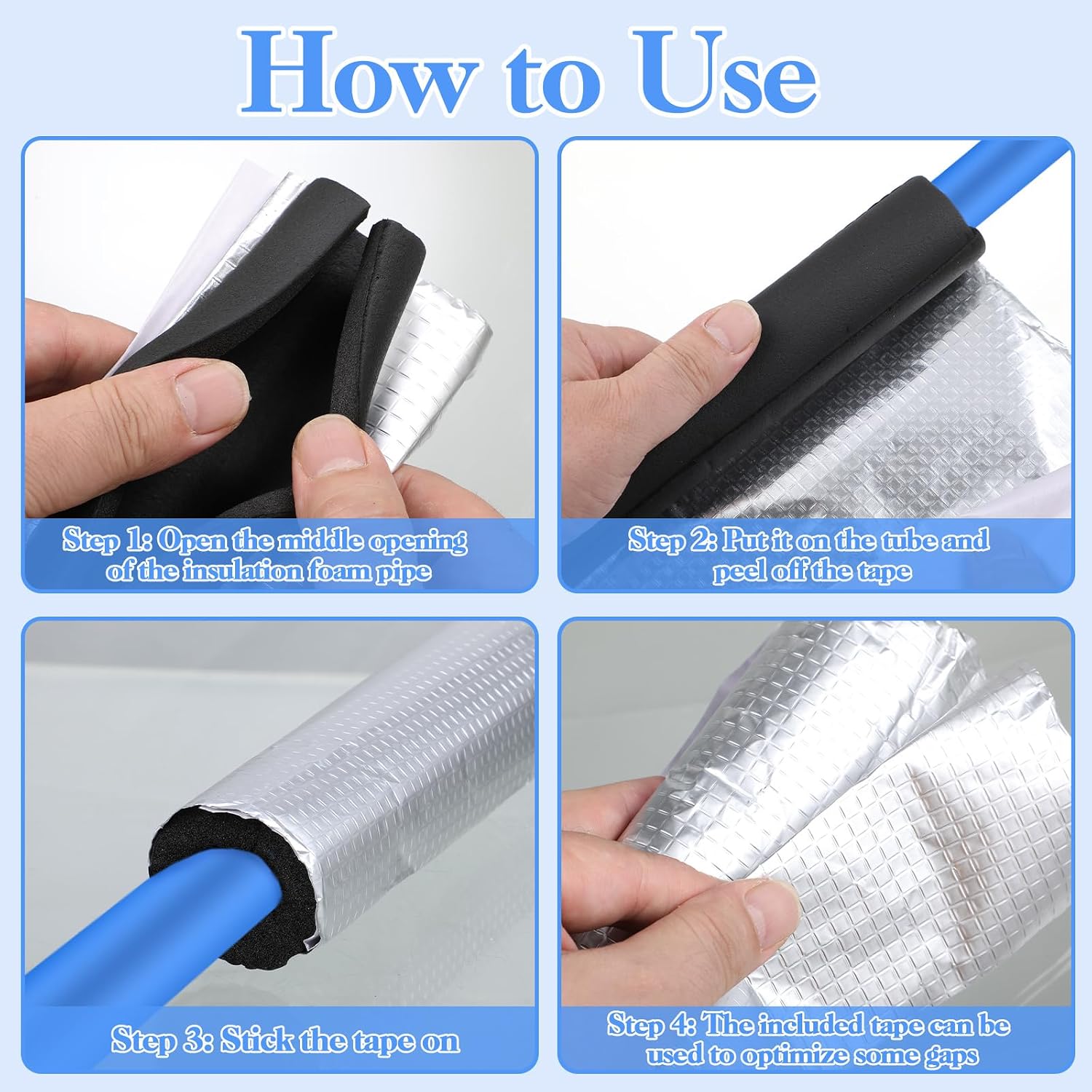 4 Pcs Self-Adhesive Pipe Wrap Foam Tube for Winter & Irrigation, Sprinkler, Spigot, Water Heater Pipes (1.3 Ft x 1 in)