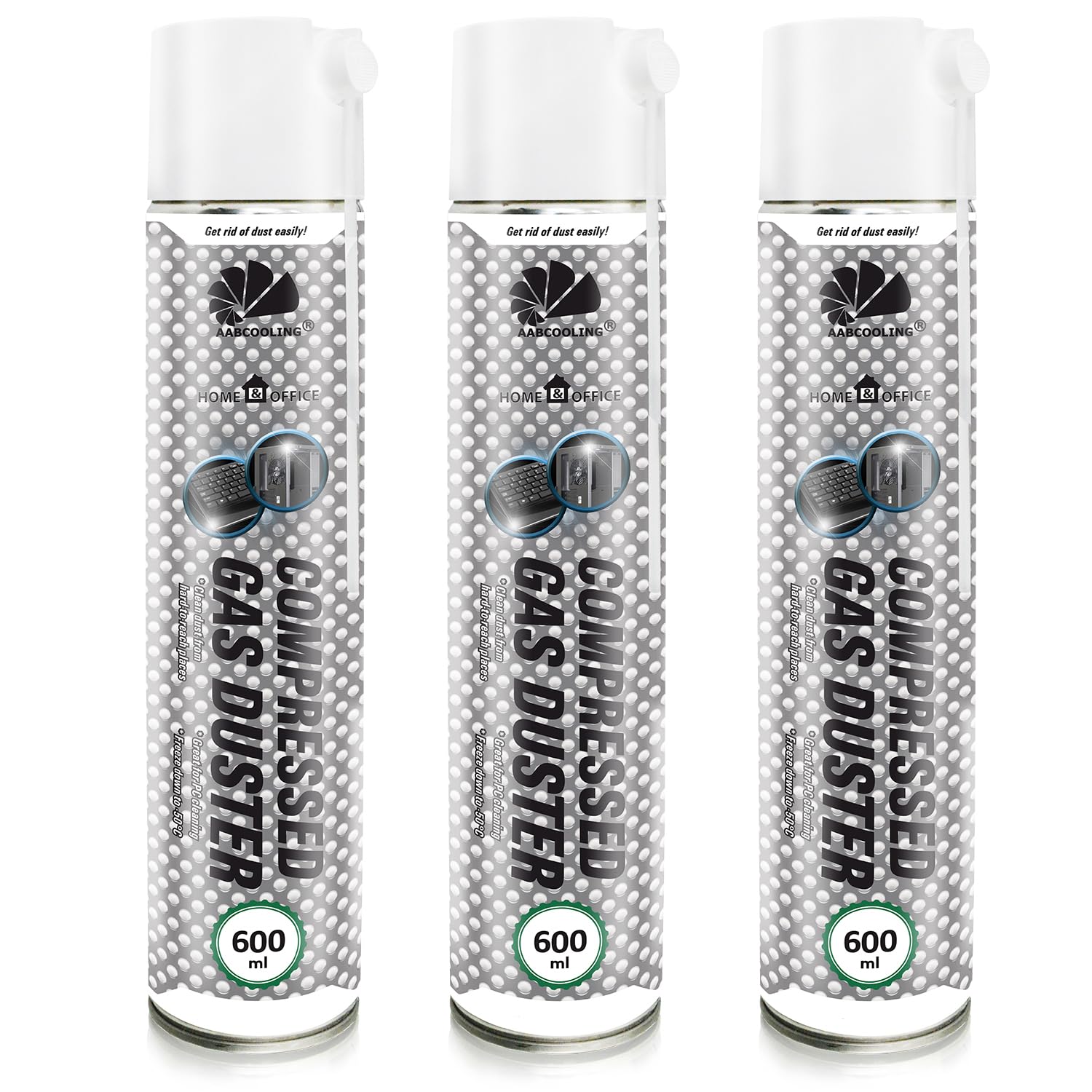 AABCOOLING 3x 600ml Home&Office Compressed Gas Duster Aerozol Czyszczący – Środki Czyszczące do Sprzętu Biurowego, Puszka, Sprężone Powietrze, Spray do Czyszczenia Komputera, PC, Klawiatury, K2